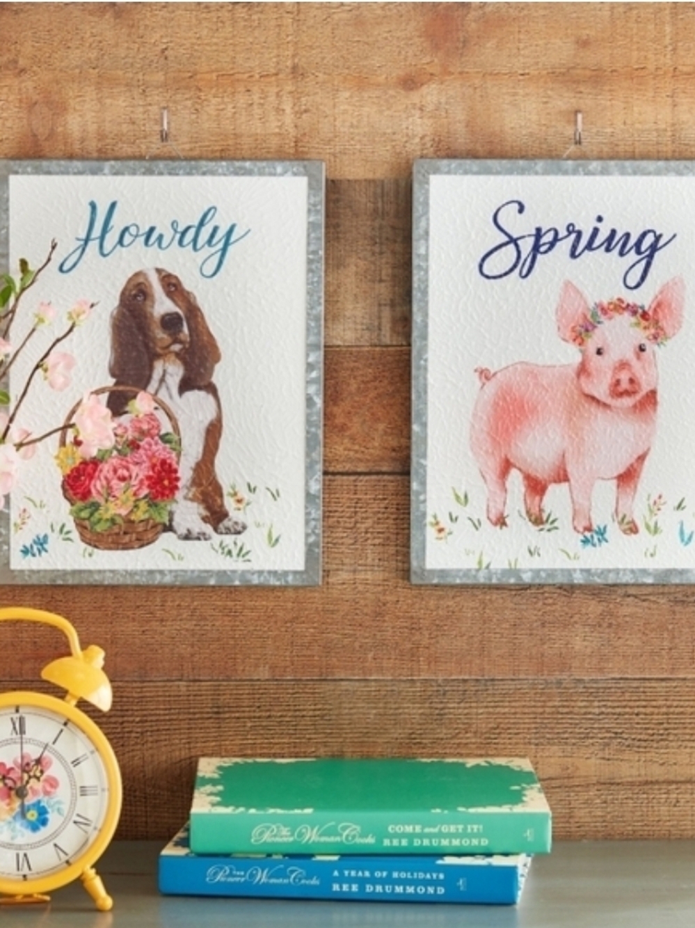 The Pioneer Woman Pink Pig & Brown Dog Spring Howdy Wall Art Set